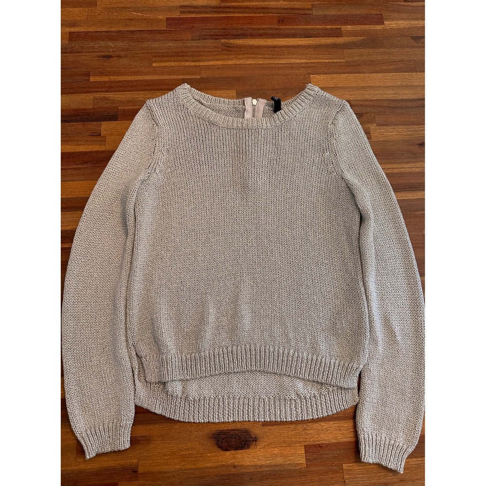 H&M Divided Knit Sweater Womens Size 6 Beige Excellent Back Zip High Low Hem